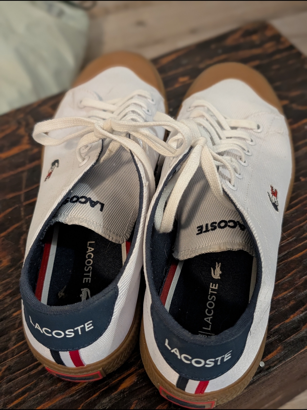 Lacoste White Canvas Sneakers with Tan Toe